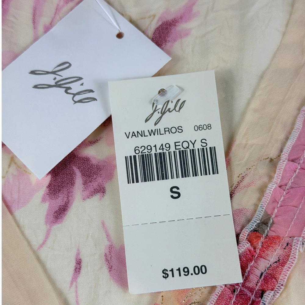 J. Jill Womens Floral V-Neck Button Front Blouse Cream Pink Rayon Small NWT - Picture 5 of 7